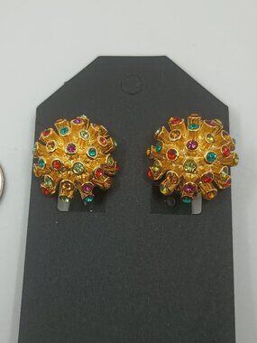 R.J. Graziano Gold Tone Sparkly Multi-color Stones Clip Earrings